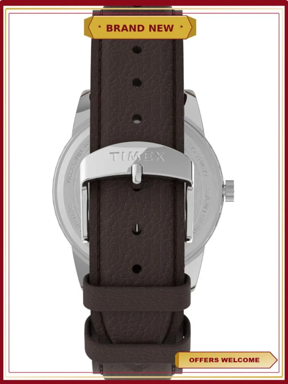 Mens Analog Indiglo Watch Water Resistant 30m Brown Strap